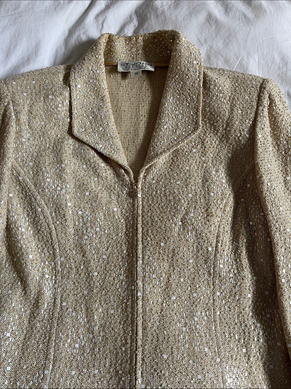 vintage St. John Evening Collection pearl paillette sequin knit zip jacket wool - Picture 2 of 16